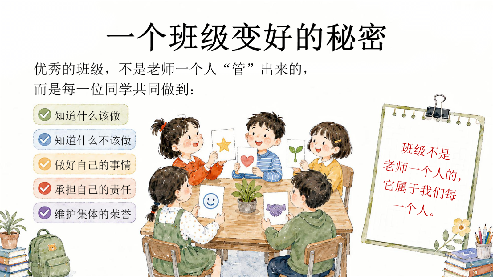 【0153】《让&ldquo;净&middot;静&middot;敬&middot;竞&rdquo;成为我们的班级名片》小学开学第一课PPT 预览