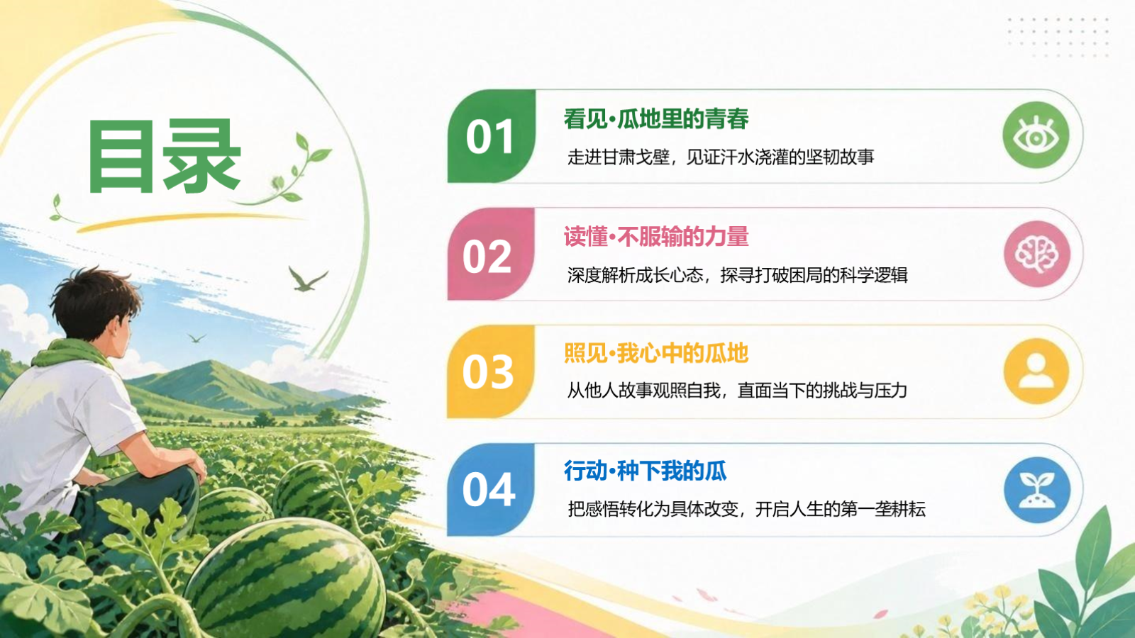 【0343】主题班会：初高中励志成长：瓜地少年，不服输的青春 预览