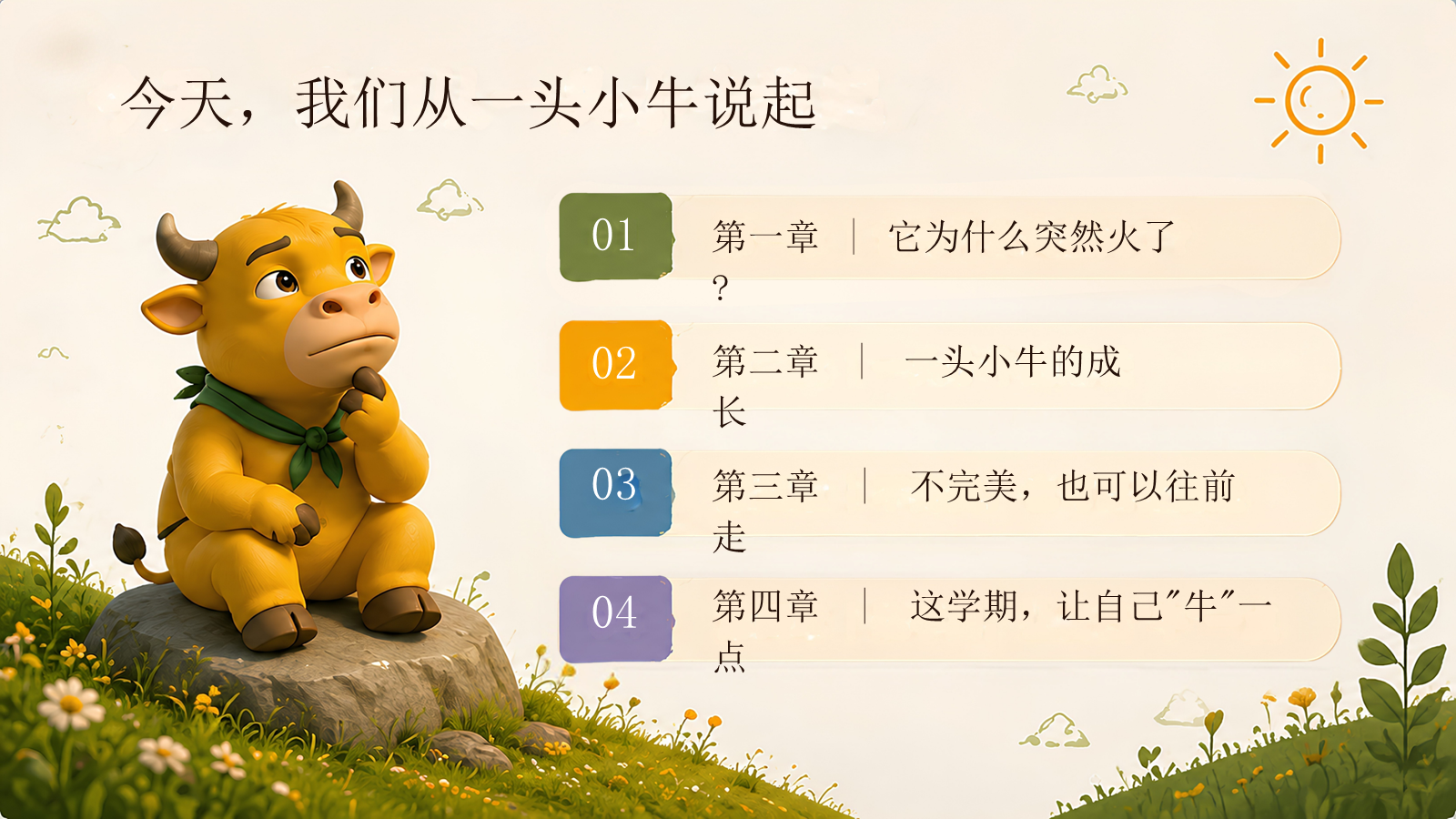 【0224】主题班会--牛来 《新学期，不必一开始就很厉害》-从《牛来》出发，聊聊好奇、成长、勇气与自己的节奏 预览