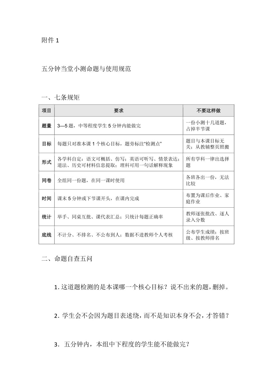 附件：五分钟当堂小测命题与使用规范 预览