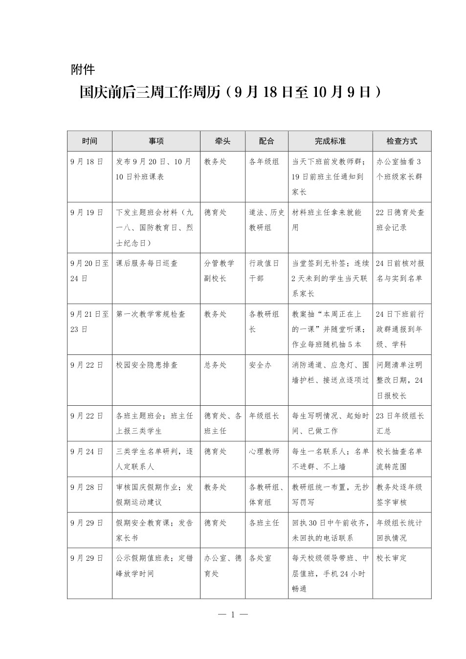 附件：国庆前后三周工作周历（9月18日至10月9日） 预览
